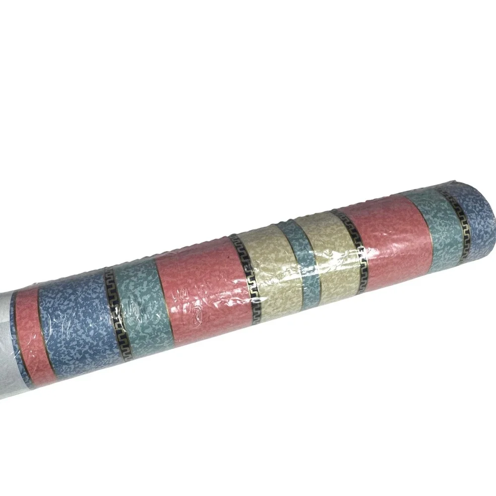 Birge Vintage Wallpaper Striped Pink Blue Pastels Gold Greek Key 55.4 sq ft New